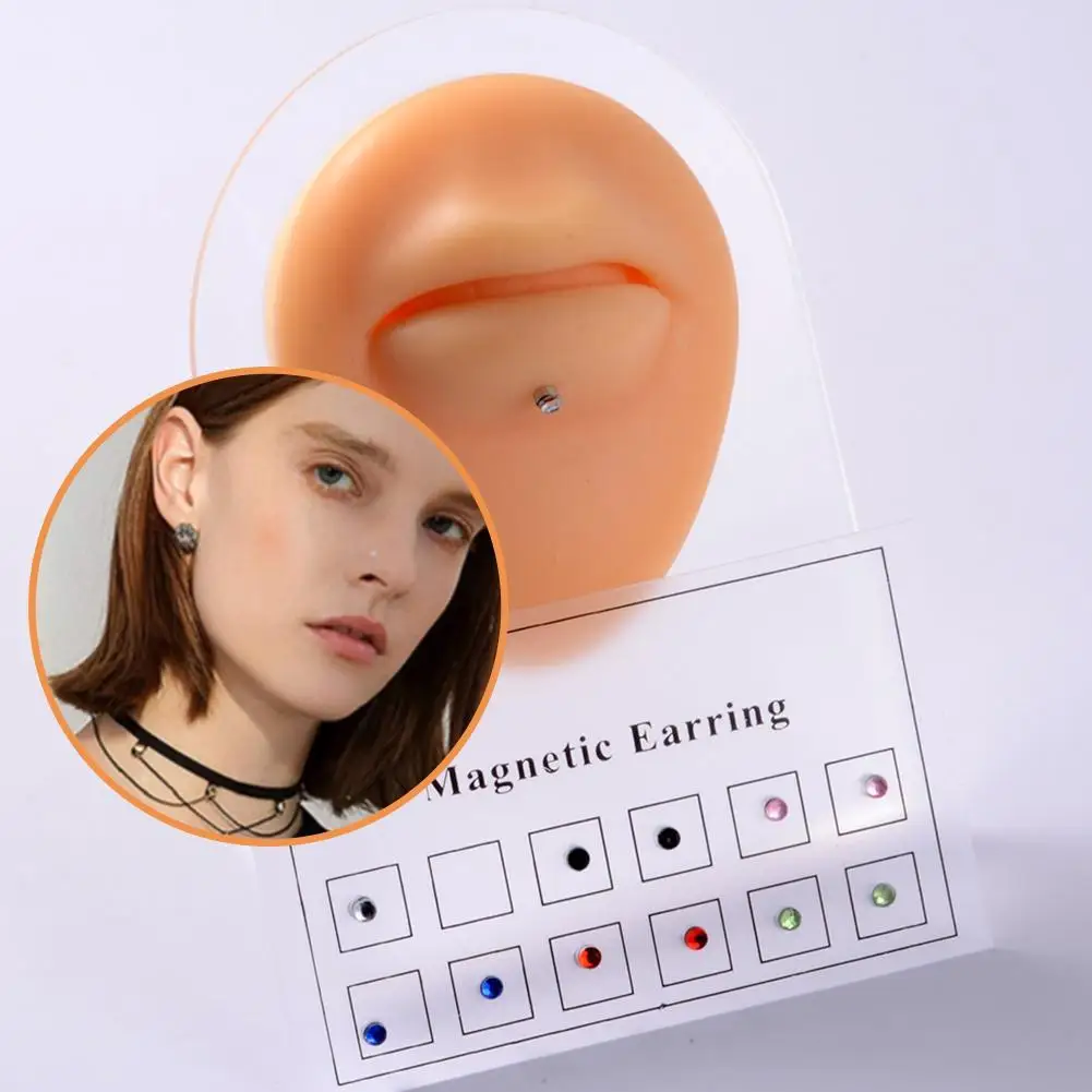 Magnetic Non Pierced Earring 12Pcs Fake Magnet Ear Tragus Cartilage Lip Labret Stud Fashion Nose Ring Jewelry For Unpierced Ears view 5