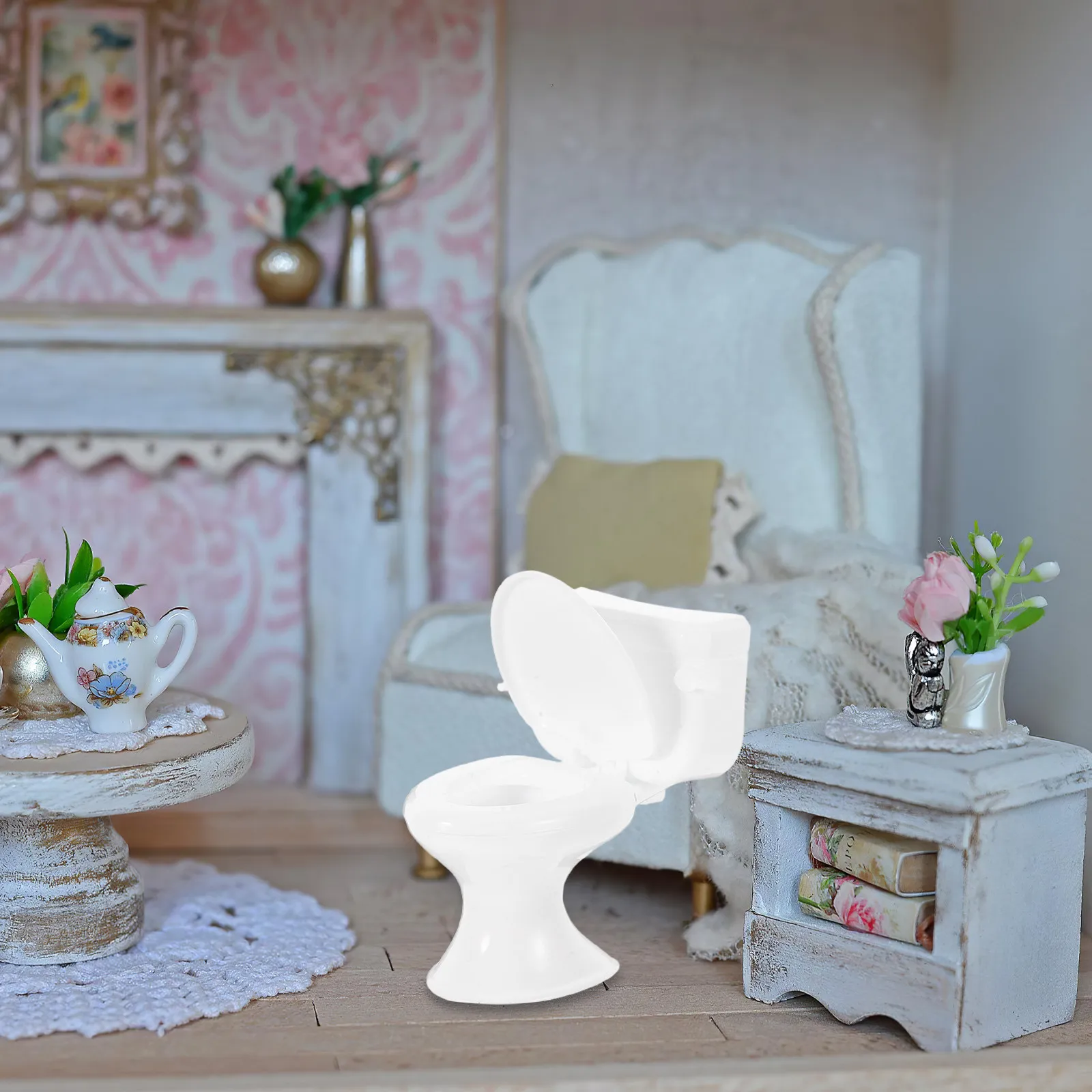 

Миниатюрный белый туалет для кукольного домика, реалистичная мебель для ванной комнаты, аксессуары для миниатюрного дома, игрушка-туалет