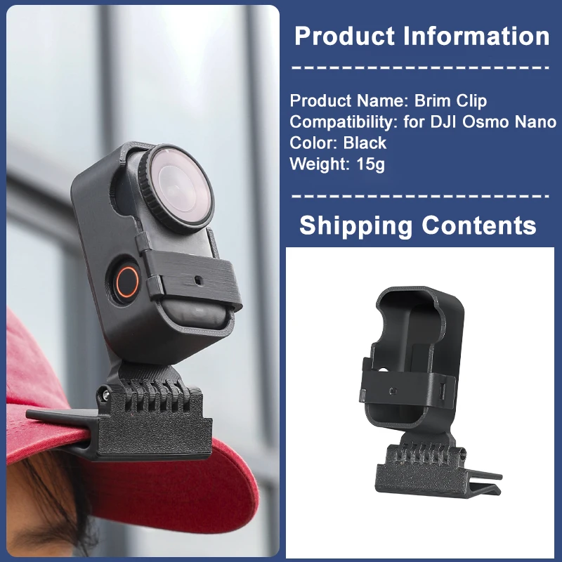 

For DJI osmo nano Hat Clip Action Camera Baseball Cap Brim clip Fixing Bracket Accessories