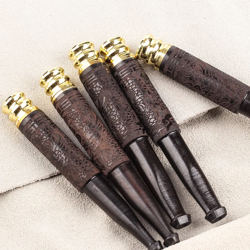 Carved Dragon Solid Wood Cigarette Holder Portable Cigarette Filter Smoking Accessories