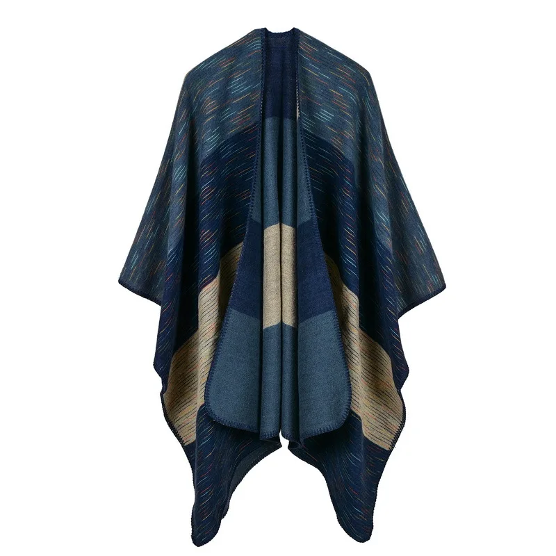 18 Colors Faux Cashmere Women Printed Diamond Slit Cape Autumn Winter Warm Double Side Bat Type Knitted Poncho Cloak