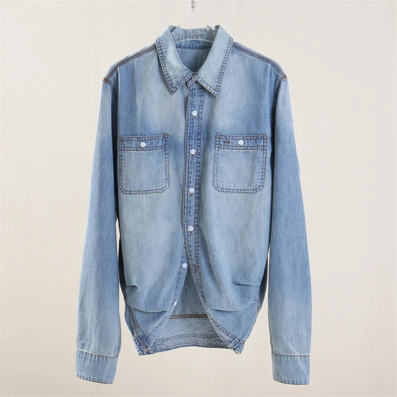 

Women's shirt New autumn 2025 single breasted slim fit lapel long sleeved top Retro pure cotton denim shirt y2k Women's blouse