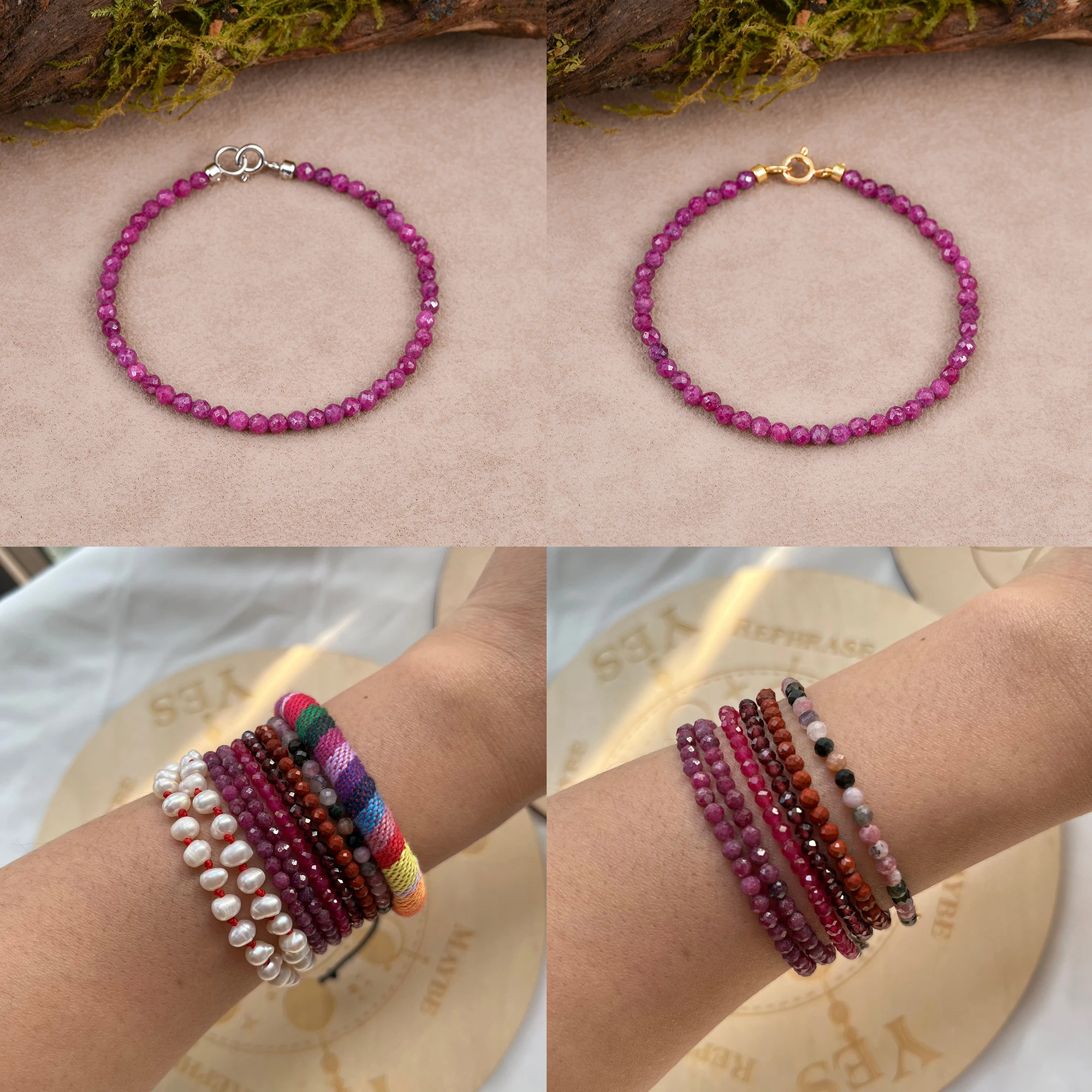 Natural Ruby Bracelet for Aries Faceted Red Beads Dainty Adjustable July Birthstone Jewelry for Women Gift Free Shipping