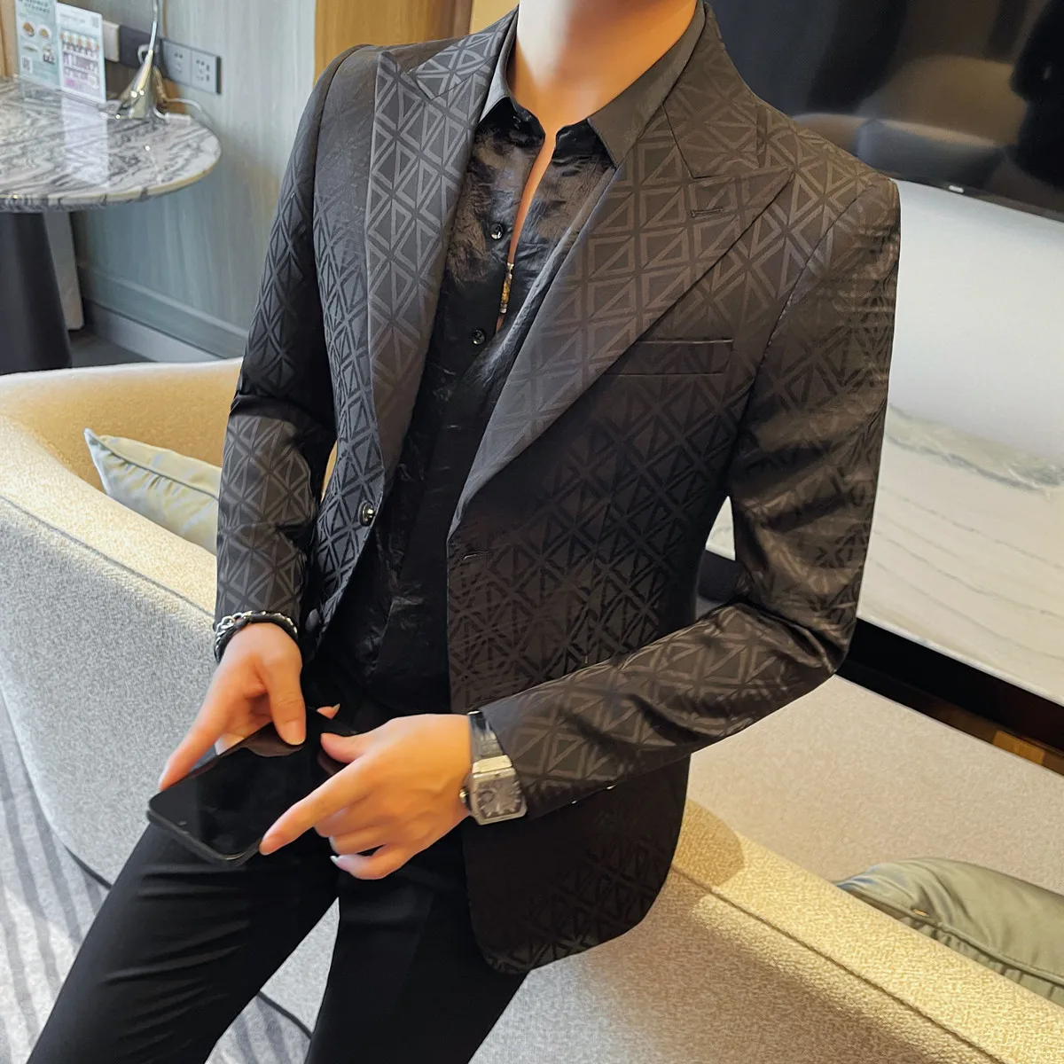 formal dress jacket mens Men's Cashmere Navy Herringbone Sport Coat Jacket – Ike Behar main image 1