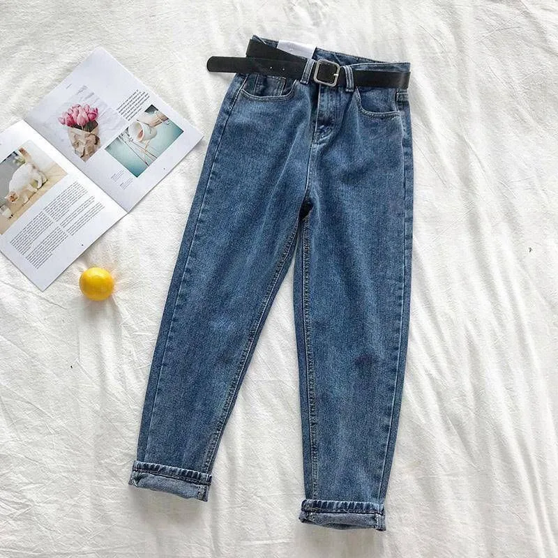 Calça Jeans Baggy de Cintura Alta Feminina, Streetwear, Retro, Chique, Moda Coreana, Solta, Liso, Calças de Perna Larga, Preto, Azul Claro, Novo