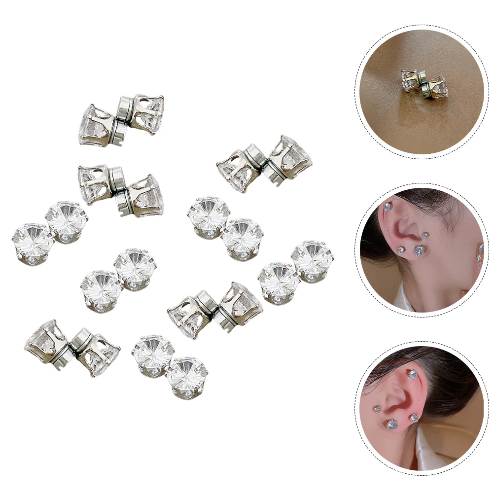 

10Pairs Tiny Magnetic Earrings Clip on Zircon Stud Earrings for Women Fashion No Piercing Ear Clip Womens Ear Studs