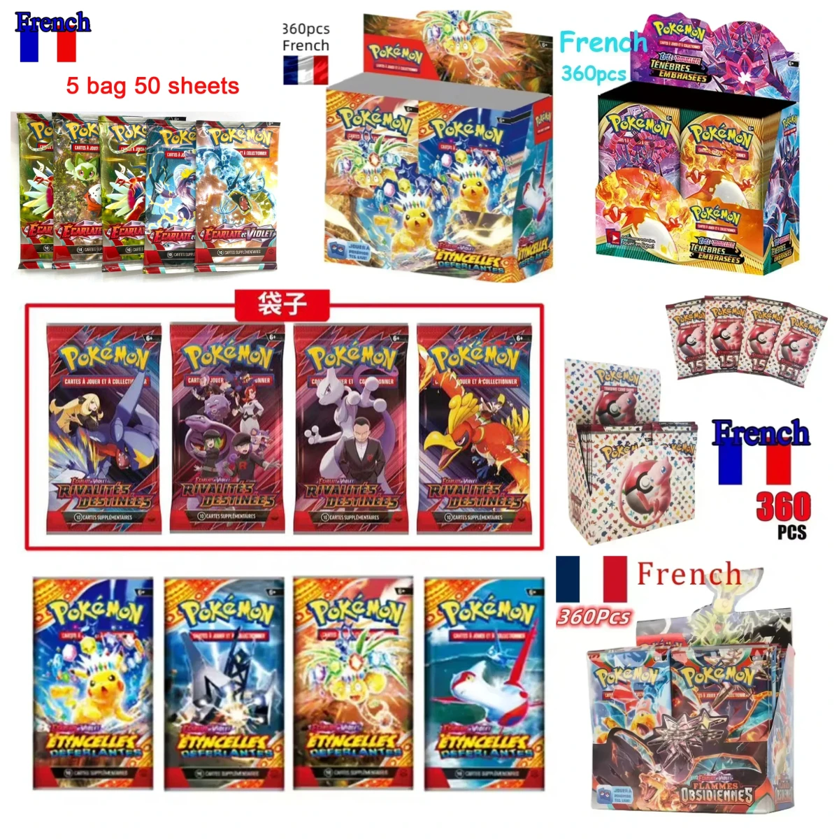 

360P French Pokémon TCG: Ecarlet & Violet Etsncelles Astral Radiance Obsidian Flames Booster Box Pokemon Cards Game 36 Pack Box