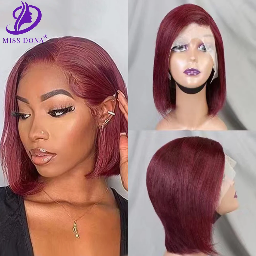 

Burgundy Straight Bob Human Hair Wigs 13x4 Lace Front Wig Left Part Brazilian Human Remy Hair for Africa Women