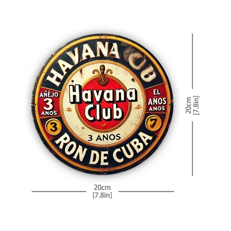 1pc Vintage Havana Club 2D Flat Metal Sign Retro Decor 20.32x20.32cm for Home Garage Porch No-Electricity Required