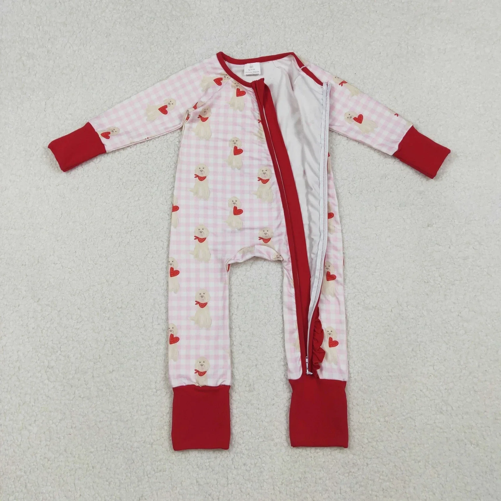 Wholesale Baby Girl Hearts Dogs Plaid Kids Toddler Newborn Bodysuit Children Girls Long Sleeves Valentines Zipper Romper