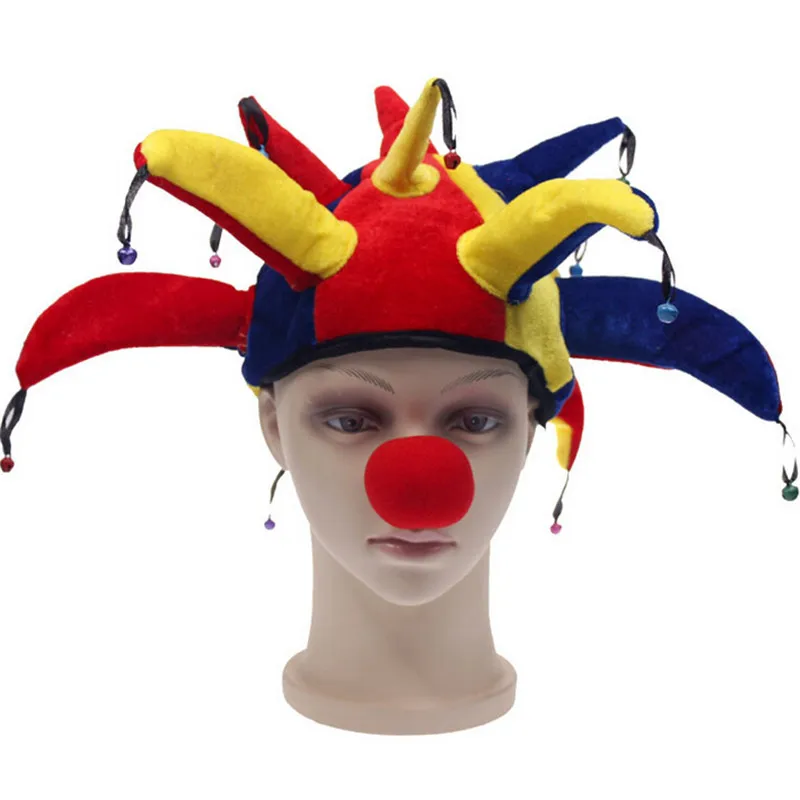 Colorful Halloween Party Clown Hat With Small Bell Carnival Funny Costume Ball Hats Funny Unisex Cap For Football Game