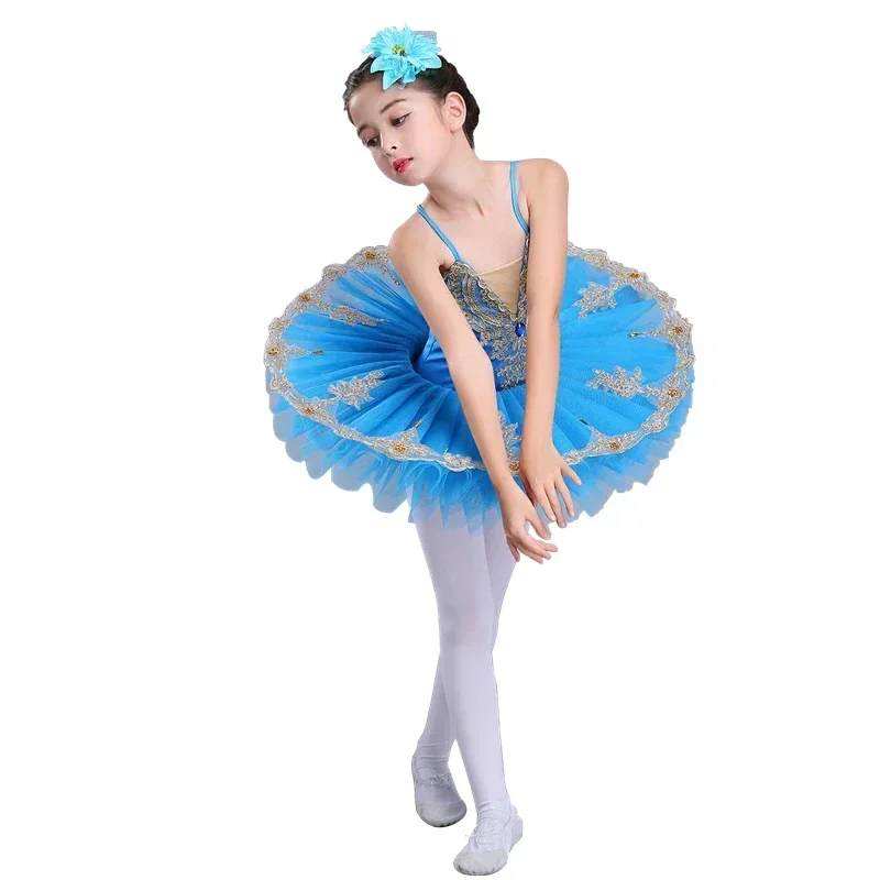 

Blue Professional Ballet Tutu Girls Gymnastic Dancing Dress child Swan Lake Costume Ballet Leotards For girl Kid Ballet Dress