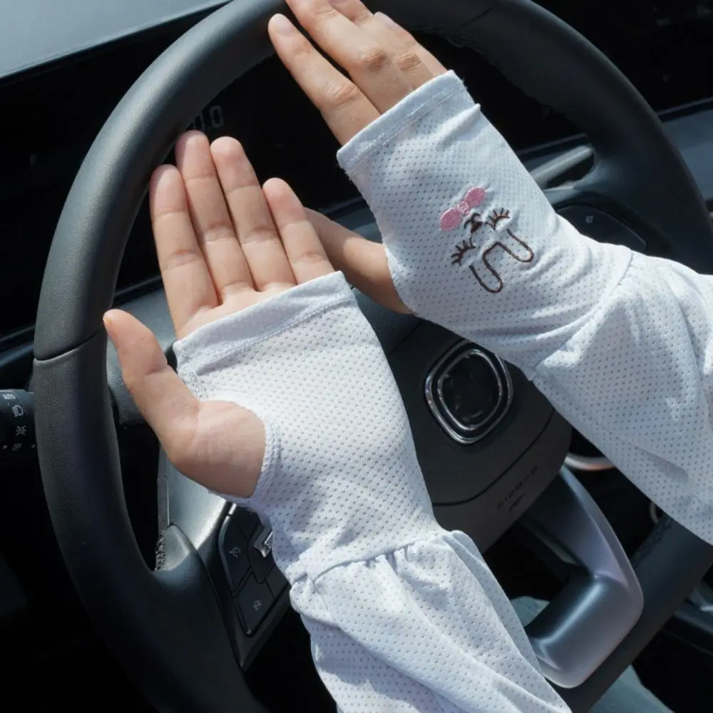 Summer Ice Silk Ice Silk Sun Protection Sleeves Loose Fit UV Protection UV Protection Sleeves Rabbit Embroidery Pattern