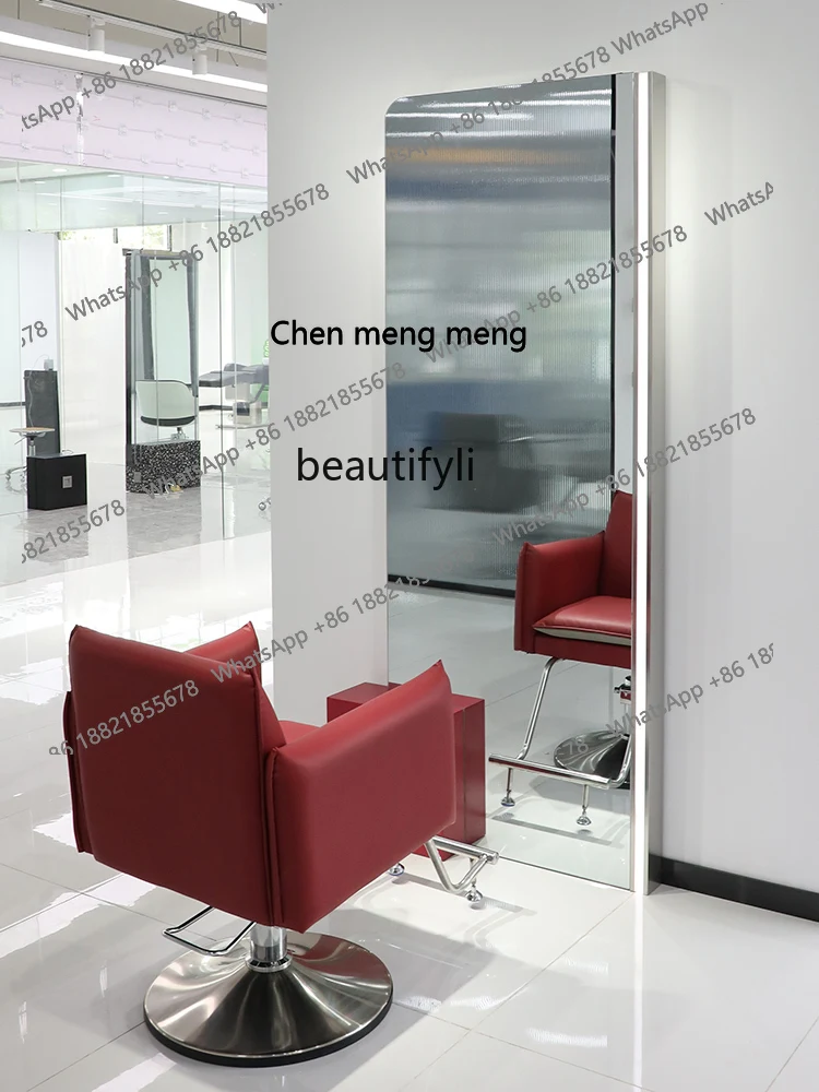 

S7486 ss Hair Salon Full-Length Mirror Single-Sided Double-Sided Stainless Steel with Light Hair Cutting Mirror Salon Mirror