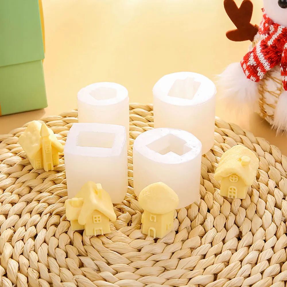 For Fun 3D Small House Castle Candle Silicone Mold Wooden House Aromatherapy Candles DIY Mold Home
