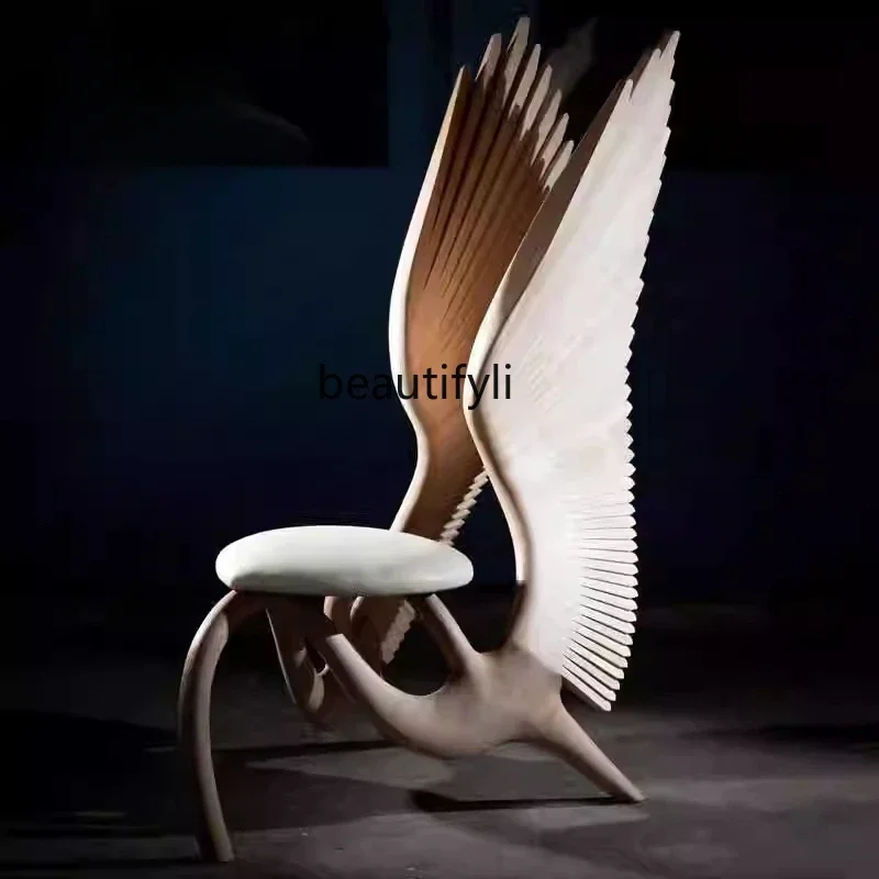 P Solid wood exhibition hall art chair model room decorative chair Nordic wabi sandy wind casual special-shaped wing chair