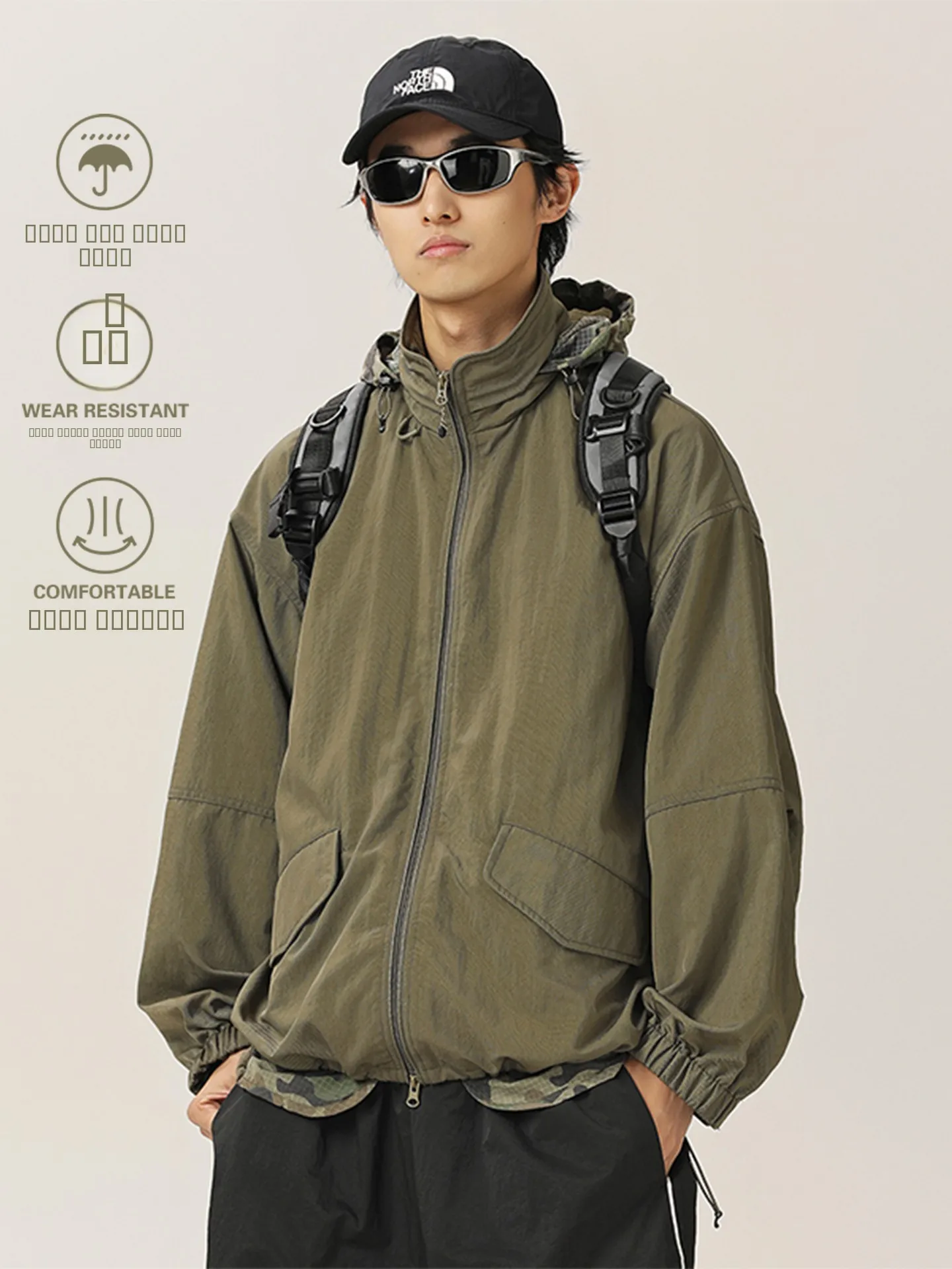 

Outdoor Men's Loose Fit Jaet Qui Dry Waterproof Windproof Workwear Coat Casual Sle Nylon Fabric Autumn Season Zipper Cl...