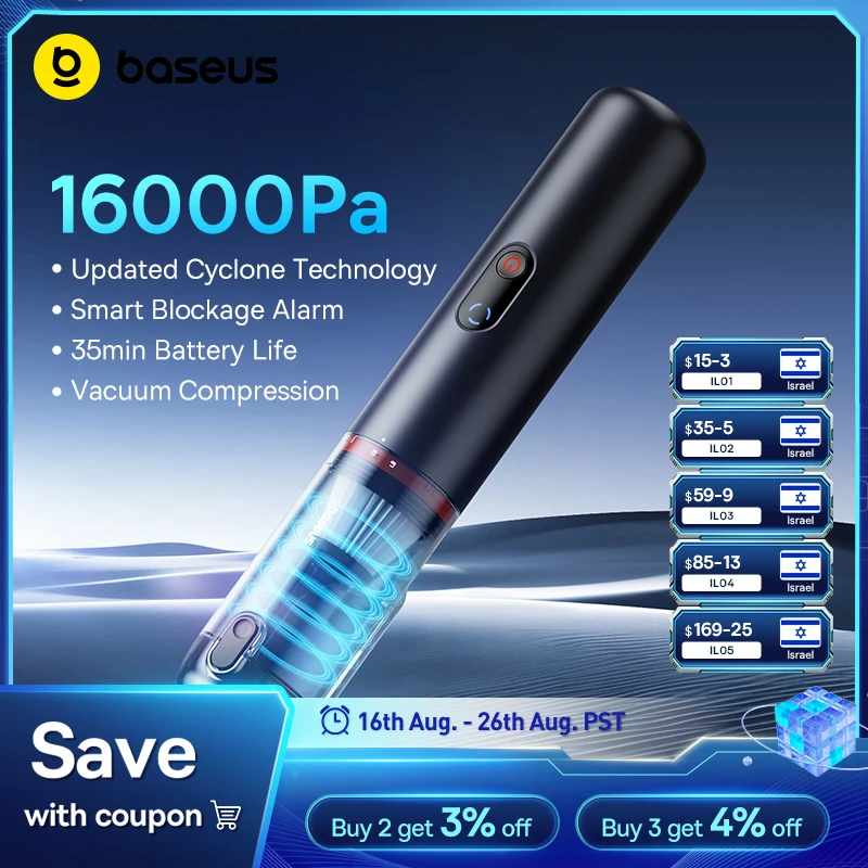 Baseus A5 16000Pa Wireless Car Vacuum Cleaner Powerful Portable Handheld Automotive Mini Vacuum Cleaner For Car Home PC Machine