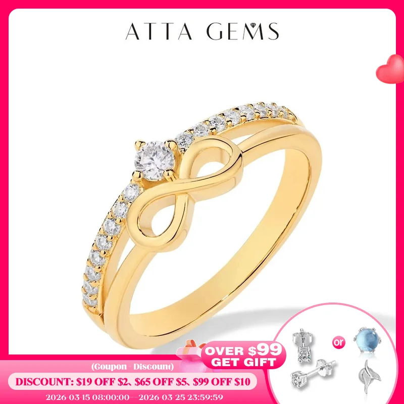 

ATTAGEMS Yellow Gold Plated D Color Moissanite Diamond Rings for Women S925 Silver Love Link Engagement Wedding Festival Jewelry