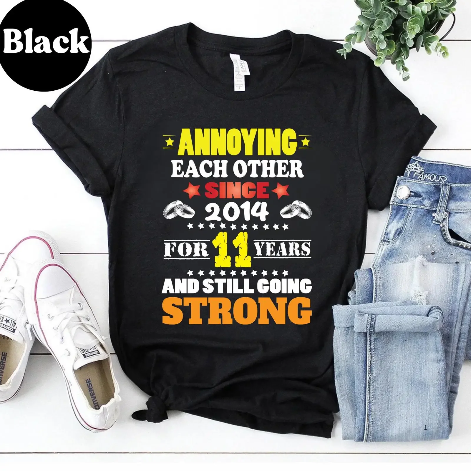 Funny 11th Anniversary T Shirt Annoying Each Other Since 2014 vintage Washed Stretched Comfortable graphic Slightly streetwear