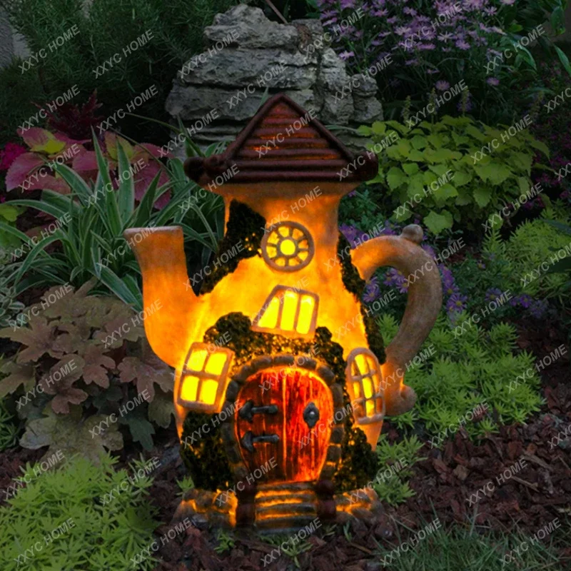 Garden Decoration Courtyard Creative Outdoor Resin Craft Ornament Pot-Shaped Solar Lamp Rural Home Landscape Decoration