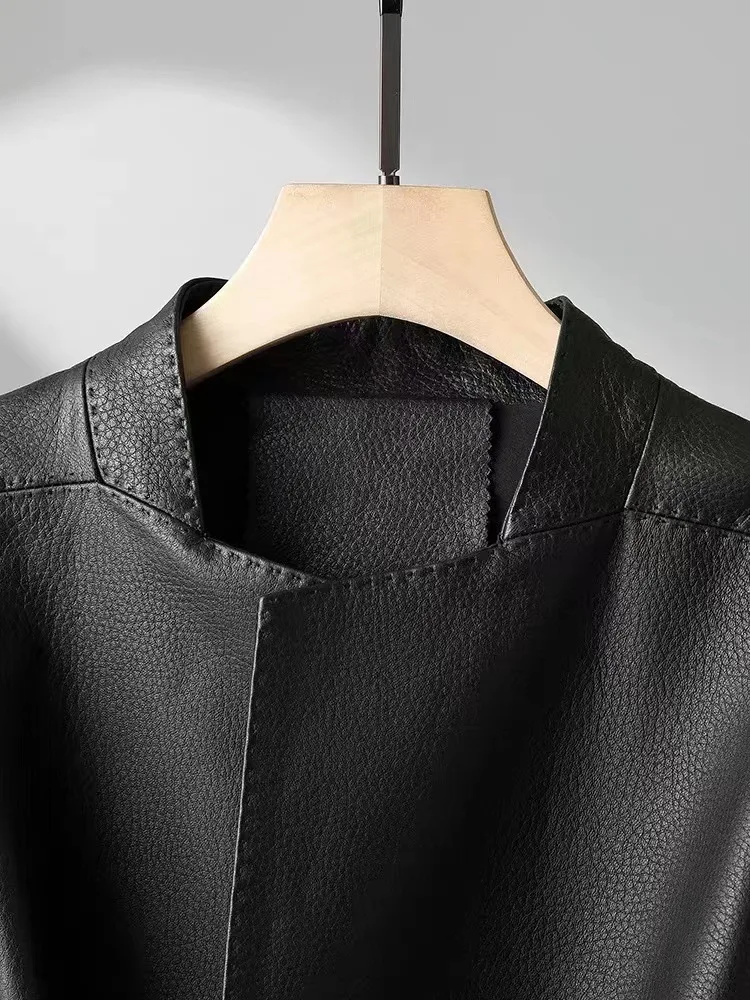 Abrigo De piel De oveja auténtica para Mujer, Chaqueta corta ajustada con cinturón y cuello levantado, a la moda, para otoño