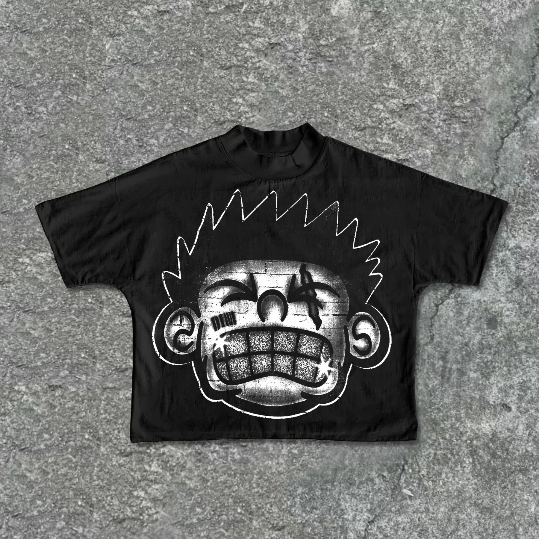 2026 Vintage Cartoon Street Cropped T‑Shirt Kids Adults Y2K Aesthetic Abstract Face Graphic Print Oversized Casual Daily Tee
