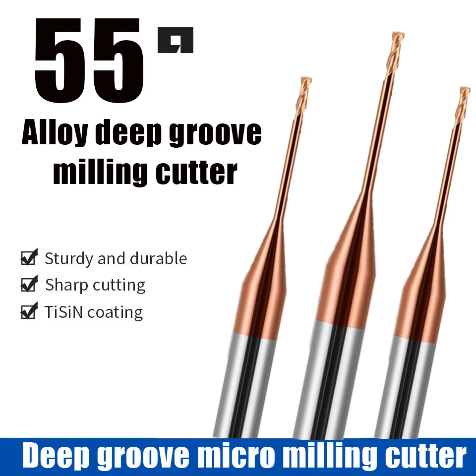 SENO 1pc HRC55 HRC65 2 Flute Carbide Micro End Mill CNC Deep Groove Long Neck Endmills 0.3MM Processing Wood Tool Milling Cutter