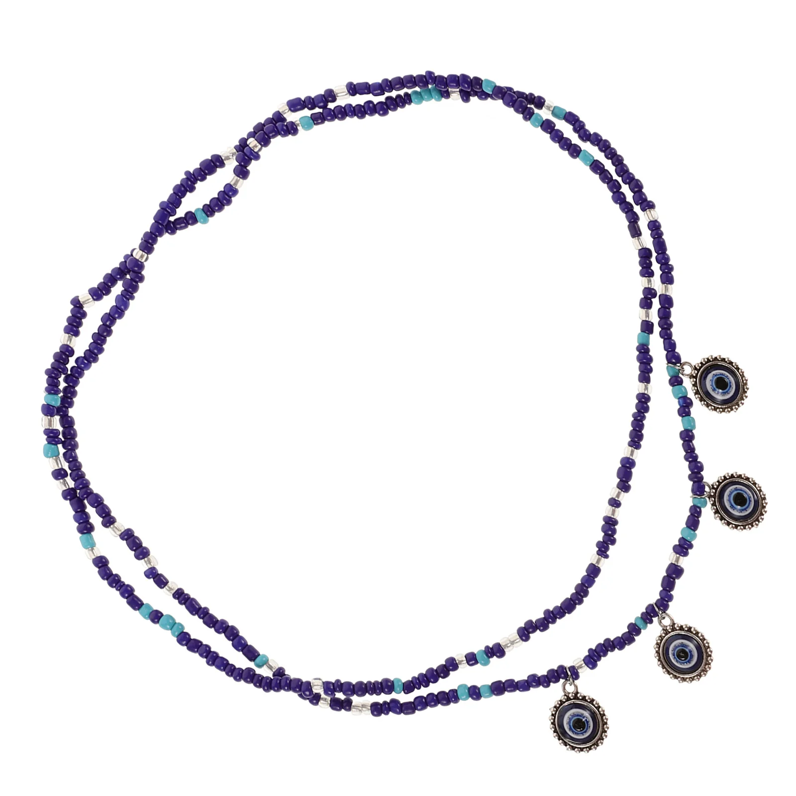 ブルーアイズの邪視除けチャーム付きビーズウエストチェーン、女性用エレガントなボディジュエリー、調節可能なベリービーズ、フェミニンなウエストベルトデコレーション