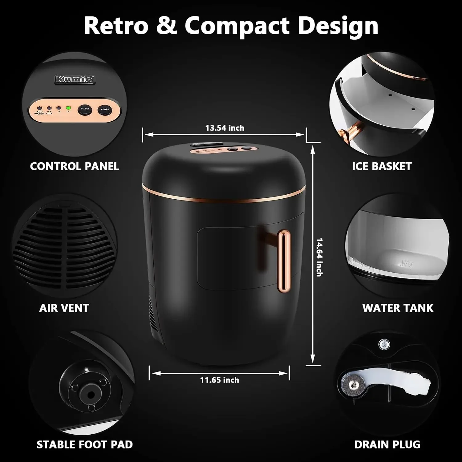 レトロなデザインの透明な製氷機、高速製氷機能を備えたカウンタートップ、家庭用、わずか8分で10個の氷を生成、3