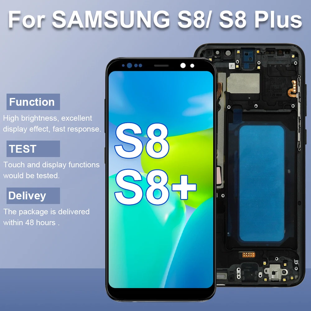 LCD 디스플레이 터치 스크린 디지타이저, 프레임 어셈블리 포함, S8 플러스 S8 + G955F TFT 스크린 교체, 삼성 갤럭시 S8 G950F