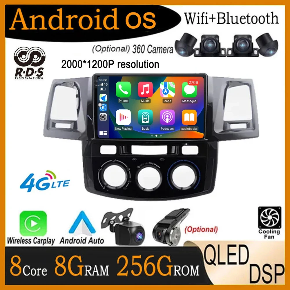 

9 lnch QLED IPS DSP Android 14 For Toyota Fortuner Hilux 2007 - 2015 Car Radio Multimedia Video Player GPS Navigation 4G+WIFI