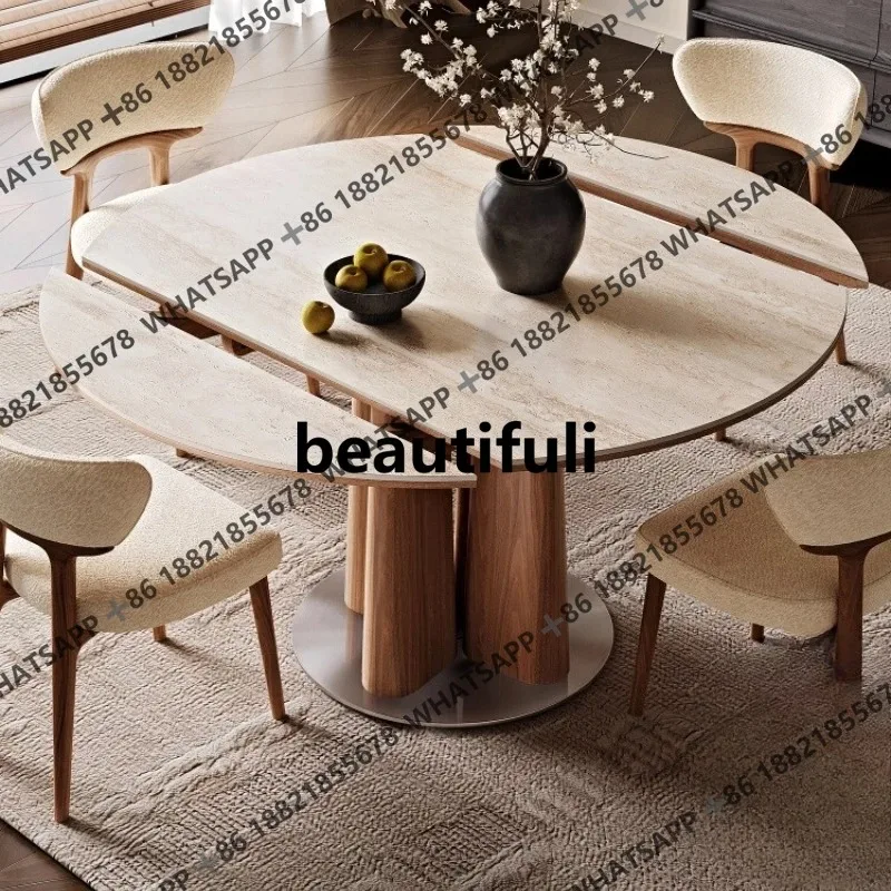 

H Fangyuan dual-purpose rock slab dining table household simple folding variable round table solid wood dining table