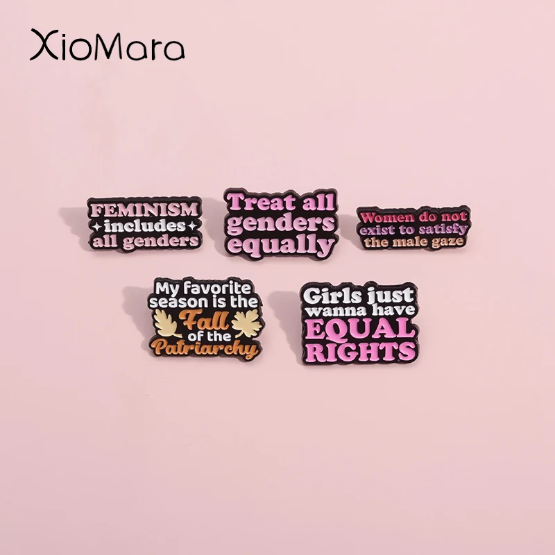 Giris Just Wanna Have Equal Rights Enamel Pins Treat All Genders Equally Feminism Brooches Lapel Badges Women's Rights Jewelry