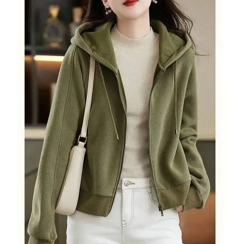 

Fashion Solid Color Zipper Casual Hooded Coats Women's Clothing 2024 Autumn Winter New Loose All-match Tops Commuter Jackets