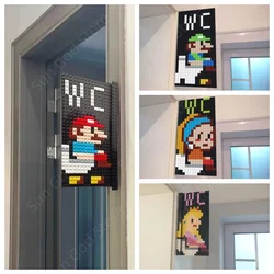 Super Mario-bloques de construcción creativos, número de puerta, letrero de inodoro, bloques de construcción, accesorios para el hogar, montaje Diy