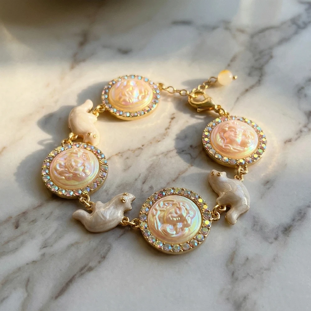 

Retro Glaze Enamel Bracelet Natural Tumbled Stones Medieval Harmonizing Energy Meditation DIY Gift