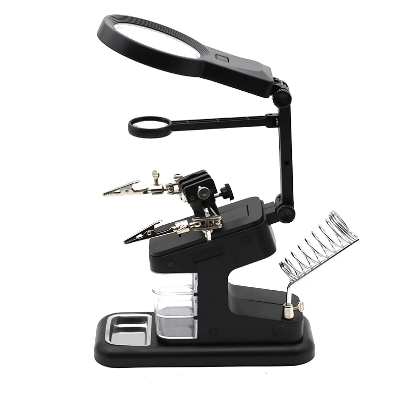 Welding Magnifying Glass LED Light Auxiliary Clip loupe Magnifier 3 In1 Hand Soldering Solder Iron Stand Holder Station