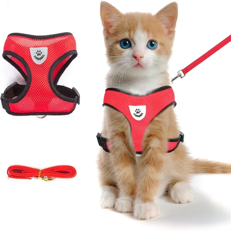 Katzenharnisch mit Leine, verstellbare Hundeweste aus Polyester-Mesh, atmungsaktive Geschirre für kleine Hunde, Katzenzubehör – Detail 6