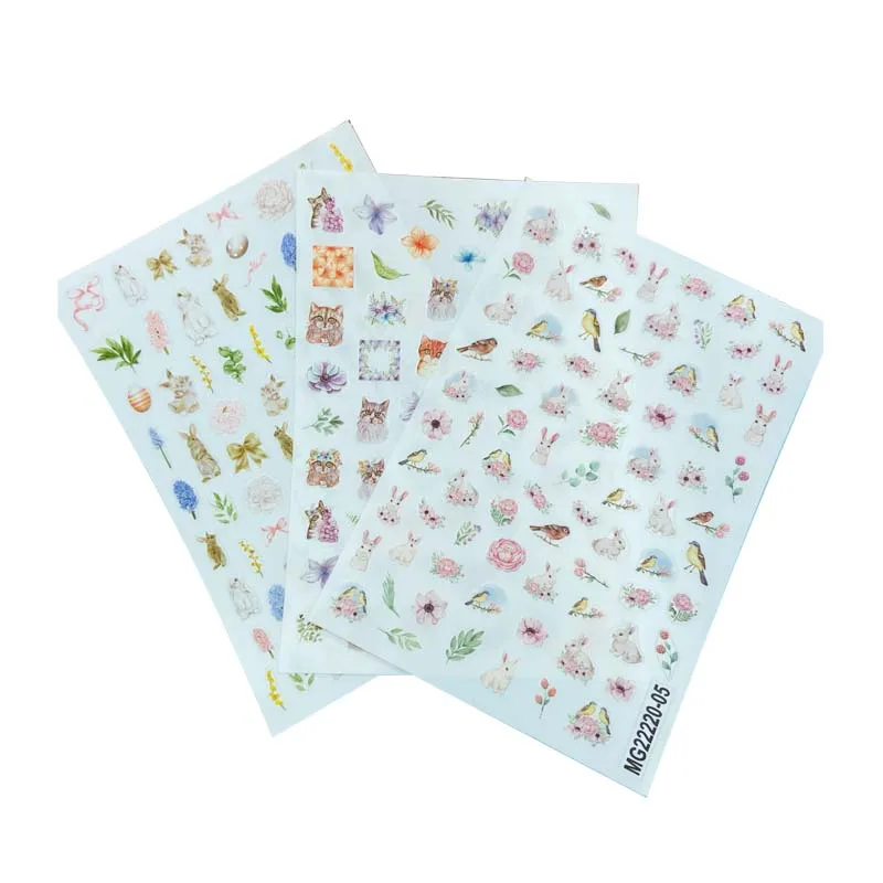 DIY Japanese Style Back Glue Adhesive Nail Stickers Thin Traceless Spring Flowers Long Ear Rabbit Cat Series Dry Nail Decals