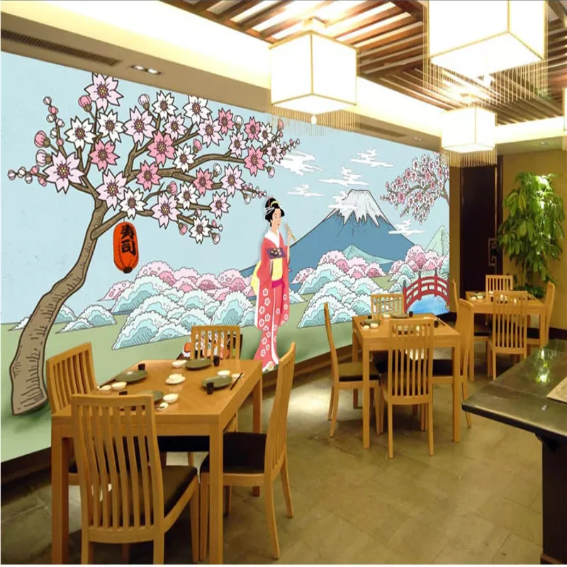 Hand-painted HD Japanese Style Cuisine Sushi Restaurant Industrial Decor Mural Wallpaper 3D Characters Landscape Wall Paper 3D