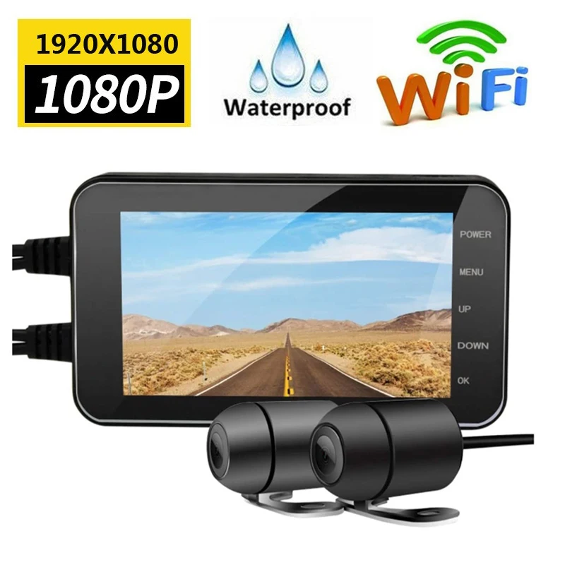 HD1080P Waterproof 4.0 inch Motorcycle Driving Recorder 140 Degrees Wide-Angle with GPS WiFi Function Camera Motorcycle Dash cam