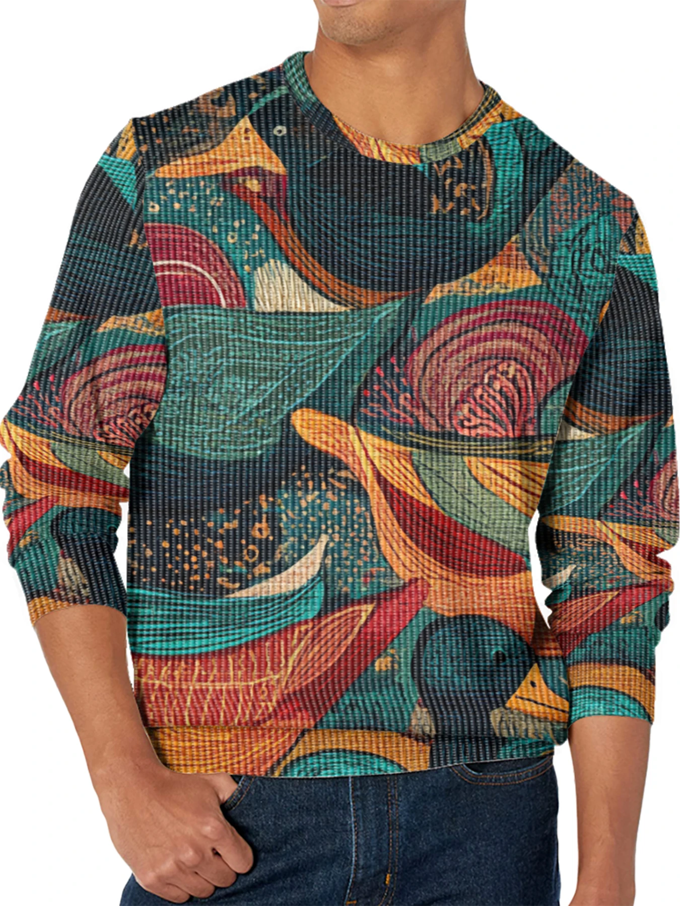 Vibrant Animal Graphic Print Sweatshirt Colorful Birds Ducks Cats Dogs Patterned Long-Sleeve Crewneck Vintage Streetwear Trend