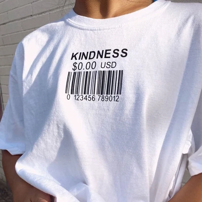 

Kindness 0.00 Usd Barcode Printed Women T Shirts Cotton O Neck Graphic Tee Gothic Fashion 2000s Grunge Tshirt Tops Dropshipping