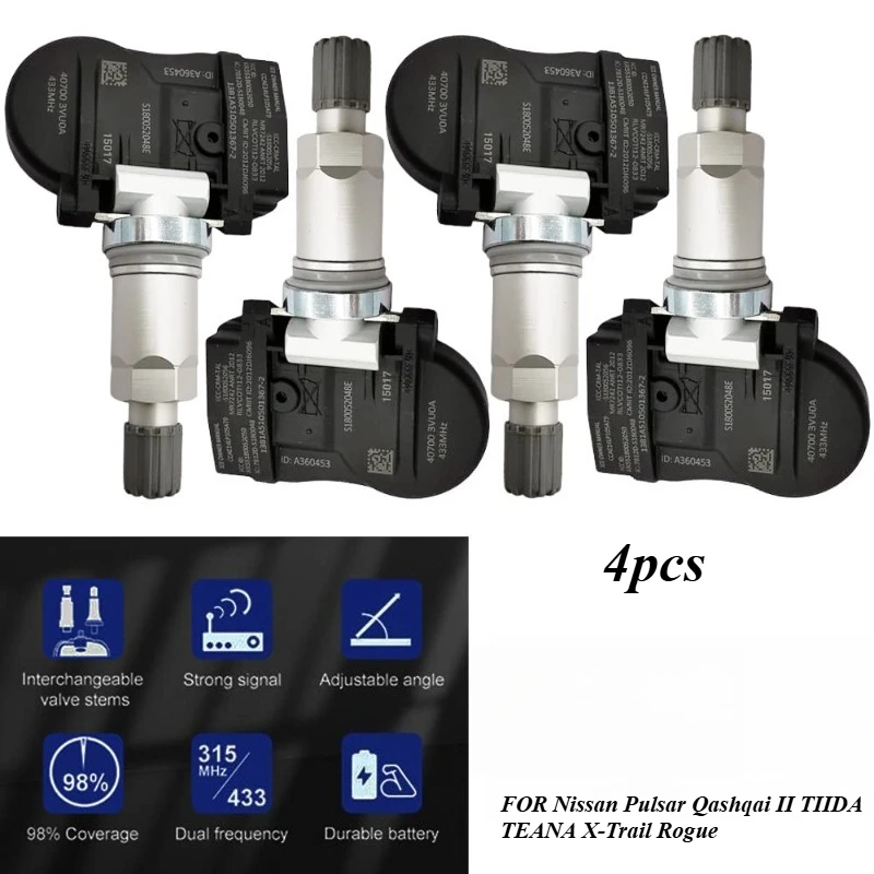 

4pcs 433MHz TPMS Sensor 40700-3VU0A Tyre Pressure Sensors FOR Nissan Pulsar Qashqai II TIIDA TEANA X-Trail Rogue 407003VU0A