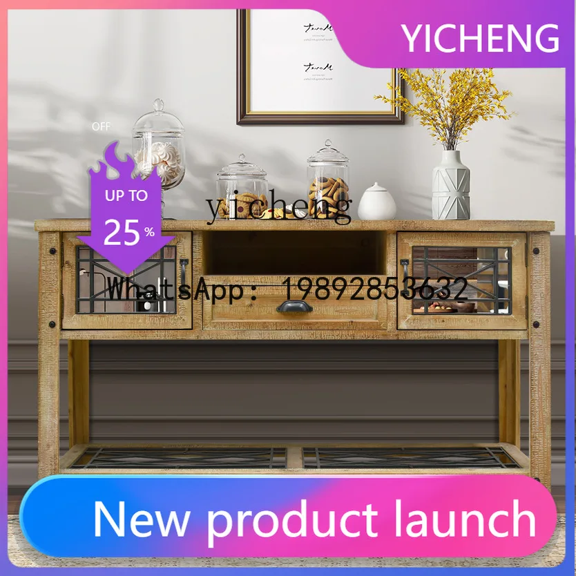 

LYY American Country Living Room Vintage Solid Wood Table Entrance Cabinet Hotel Restaurant Side Cabinet