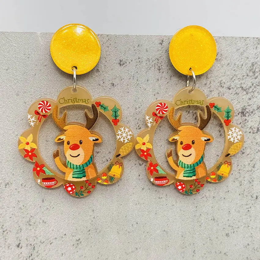 Cute Acrylic Christmas Santa Claus Earrings for Women 2023 Fashion Boutique Christmas Jewelry Wholesale