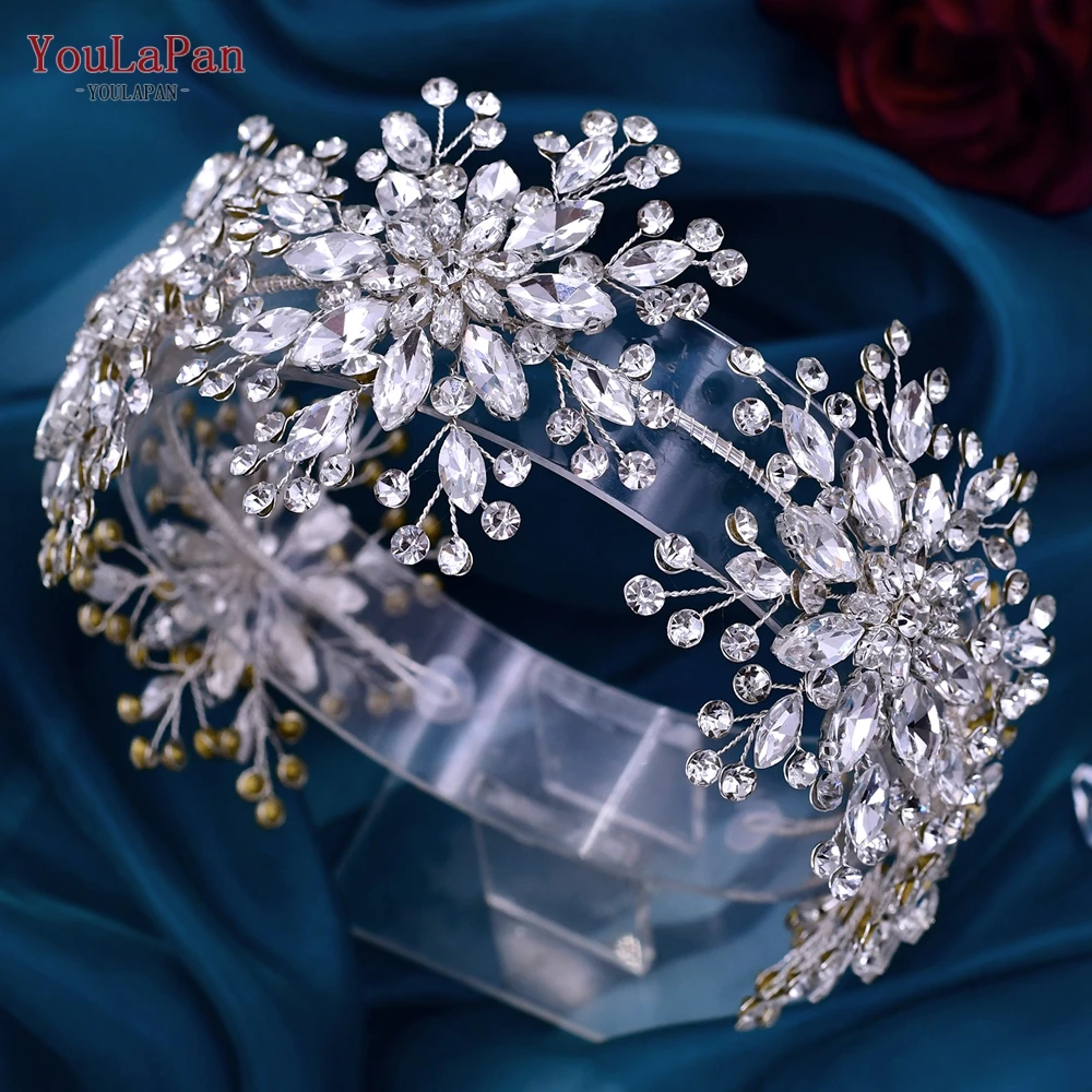 

YouLaPan HP451 Bridal Tiara Flower Headband for Wedding Hair Accessories Bride Princess Crown Rhinestone Headdress for Party