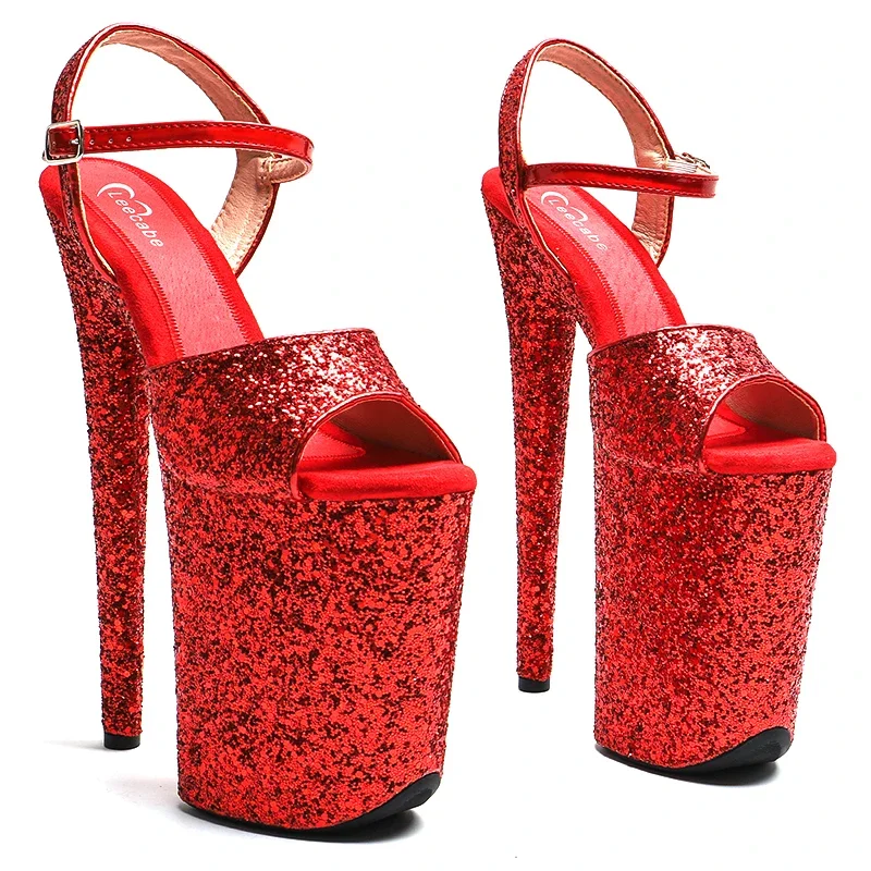 Leecabe 23cm/ 9inches Glitter  upper with PU  starp platform  high heel  open toe sandals stripper heel  pole dance shoes