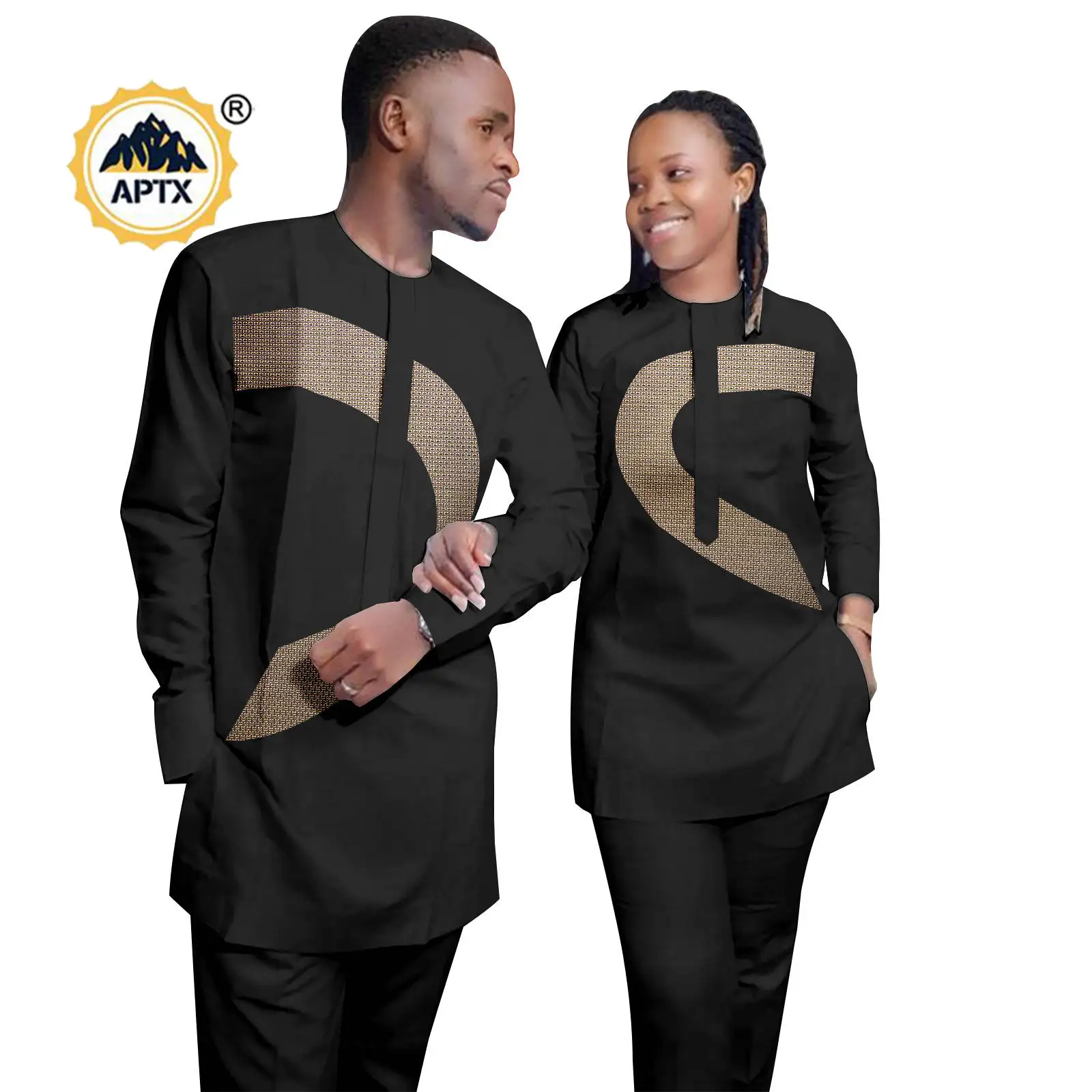 

African Clothes Women 2 Pieces Sets Matching Couple Outfits Dashiki Men Long Sleeve Top and Pant Sets Bazin Riche Outwear 24C069